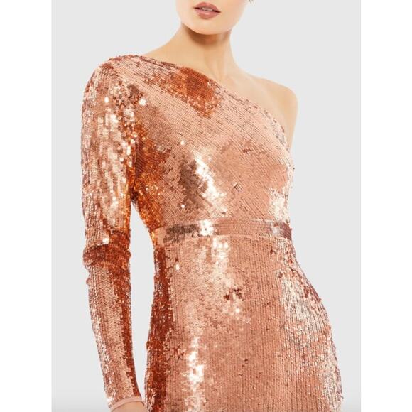 MAC DUGGAL Dress Size 14 Evening Gown Sequin Copper One Shoulder Metallic - Picture 9 of 9